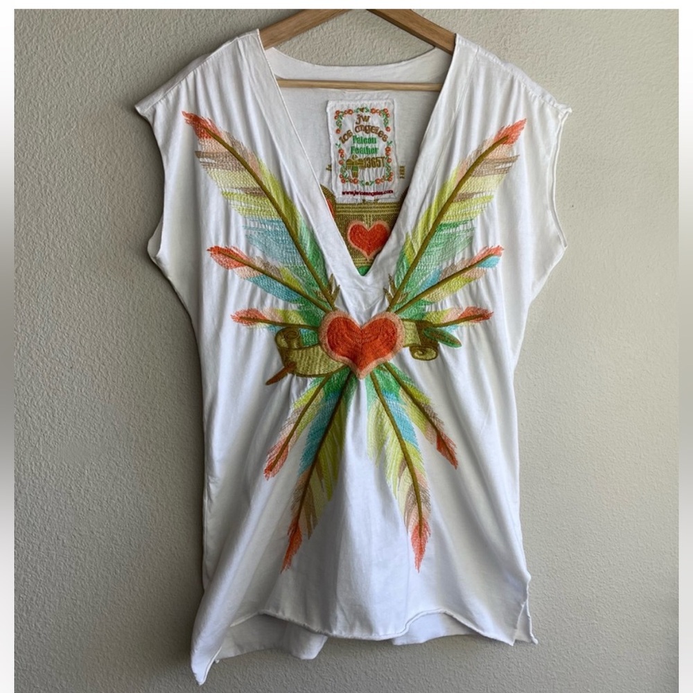 Johnny Was Falcon Feather Embroidered Top